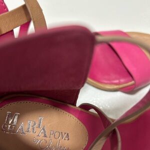Cole Haan Pink and Tan Strappy Block Heel Sandals